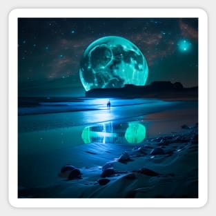 The Blue Moon Rising Over the Ocean Sticker